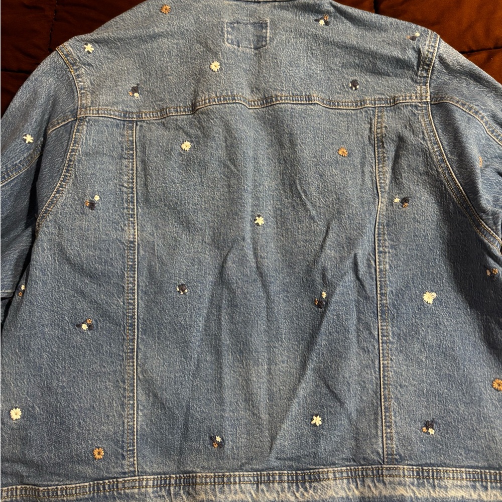 Universal Thread Blue Denim Jacket with Floral Accents - Picture 5 of 5
